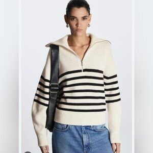 COS Cream and Black Striped Sweater